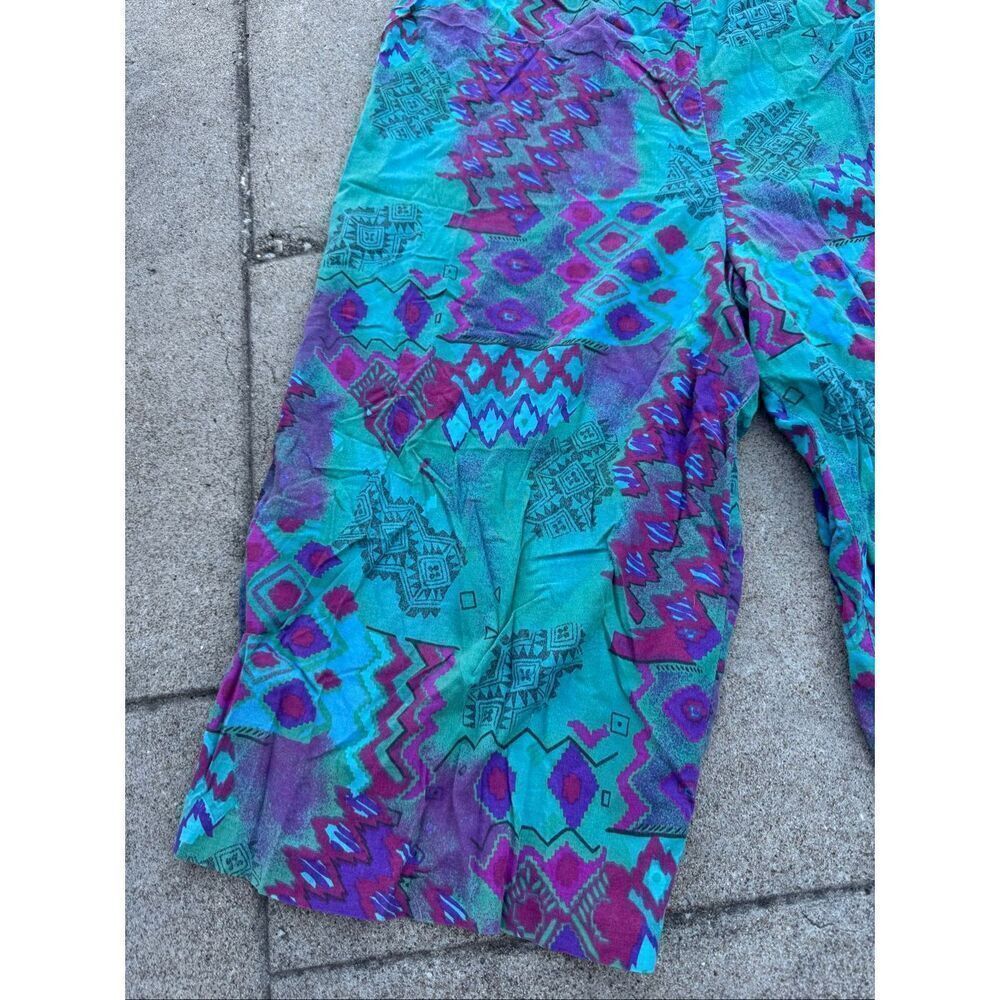 Vintage 90s Capri Pants Womens Petite L Colorful Southwestern Elastic Waist Retr - Picture 2 of 6